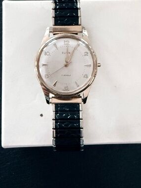 Elgin Silver Dial Men's Watch with Black Expansion Band